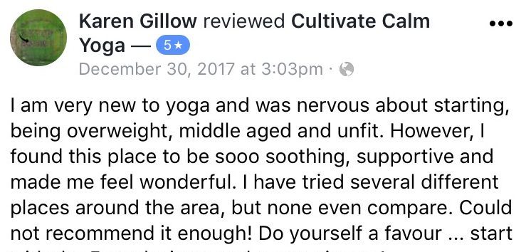 5 star review for Cultivate Calm Yoga Brisbane
